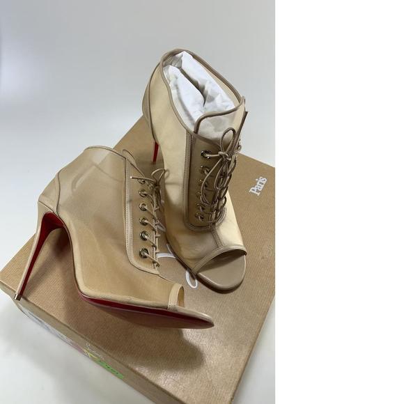 Open Ondessa 100mm See Through Mesh Lace Up Peep Booties E401